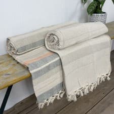 Image of 100% cotton handloomed striped bedspread pastel natural colour throw 180 x 230cm