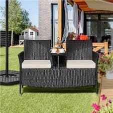 Image of 2 Seater Rattan love Seat Wicker Patio Conversation Furniture Set for Garden