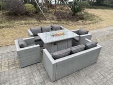 Image of Fimous Rattan Sofa Garden Furniture Gas Fire Pit Heater Dining Table Sets Chair