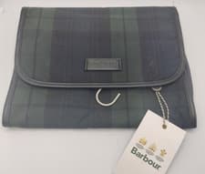 Image of Barbour Wax Hanging Wash Bag NWT Green Blue Tartan Storage Wear Travel S8741