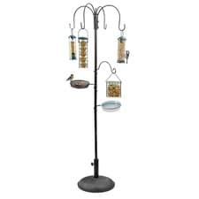 Image of Metal Complete Bird Feeding Station 4 Feeders Stand Garden Wild Birds Feeders