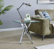 Image of LEONARDO Chrome Metal and Tempered Glass Silver Living Room Side End Table