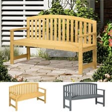 Image of Wooden Garden Bench 2 Seater Slatted Seat with Arm for Park Patio