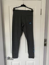 Image of adidas grey / blue linear logo printed tight leggings size S