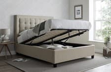 Image of Brighton Oatmeal Fabric Ottoman Storage Bed