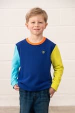 Image of Finn Jersey  Boys Cotton Crew Neck Top - Blue Navy Lime - Kids Casual Sweatshirt