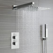 Image of Thermostatic Concealed Twin Shower Mixer Valve | Thin Overhead 2 Way | 2 Outlets