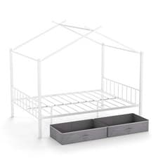 Image of Double Size House Bed with 2 Drawers No Box Spring Needed-White