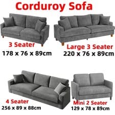 Image of 4 Seater Corduroy Sofa Jumbo Cord Modern Sofa Couch Seats with 2 Pillows Soft