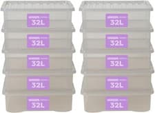 Image of Storage Box With Lid 32L Wham Plastic Storage Container Box,Tint Grey Set of 10