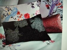 Image of Rita Ora Cushion 22x36cm Elodie Noir Diamonte Faux Fur Black brand new rrp£60