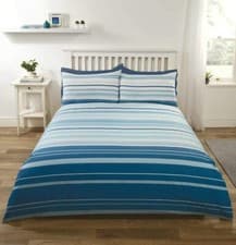 Image of Blue Stripy Bedding Set Gradient Single Polycotton Duvet Cover & Pillowcase Set