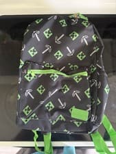 Image of Minecraft Unisex Kids Black Green Pixel Print Adjustable Straps Laptop Backpack