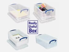 Image of 4 xReally Useful Boxes  9 Litre Plastic Office Storage Lid + Clip Lock Handles