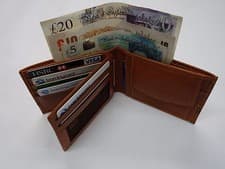 Image of Soft Leather Wallet With Coin Pocket and interior Leather Lined Tan
