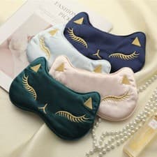Image of Luxury Filled Satin Silk Cute CAT Eye Mask Soft Relax Sleep Blindfold Elastic UK
