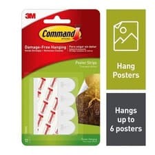 Image of 3M COMMAND POSTER STRIPS Pack of 12 Damage Free Poster Picture Hanging Strips