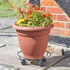 Image of Round Plant Pot Caddy Steel Garden Trolley Stand Roller Wheels Heavy Duty 33cm