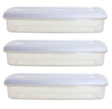 Image of 3 x Whitefurze Oblong Plastic Food Tub Bacon Storage Box With Lid 1L 29 x 12cm