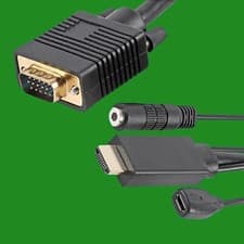 Image of 3m HDMI to VGA Converter Lead, Micro USB, 3.5mm Audio Jack, TV, DVD, Black Cable