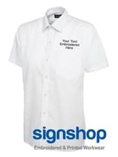 Image of Short Sleeve Shirt Mens Button Office Formal Casual Workwear Custom Embroidered