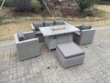 Image of Fimous Light Grey Rattan Garden Furniture Gas Fire Pit Heater Dining Table Sets