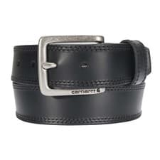 Image of Carhartt Men's Rugged Leather Engraved Buckle Belts, Black w/Brushed Roller