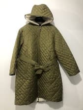 Image of Marks and Spencer Autograph Quilted Borg Lined Longline Belted Coat UK 16 Moss