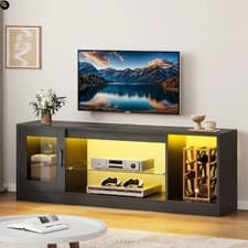 Image of LED TV Stand Cabinet Unit Modern Matt Gloss Door MDF Entertainment RGB Lights UK