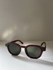 Image of Retro Burgundy Frame Grey Lens Rounded Sunglasses