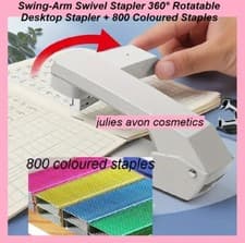 Image of Swing-Arm Swivel Stapler 360° Rotatable Desktop Stapler + 1600 Coloured Staples