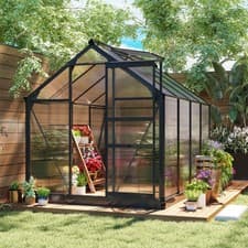 Image of Polycarbonate Walk-In Garden Greenhouse Aluminium Frame Slide Door Window