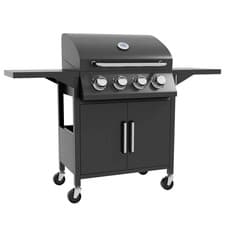 Image of Outsunny 4 Burner Gas Grill Portable BBQ Trolley w/ 4 Wheels and Side Shelves