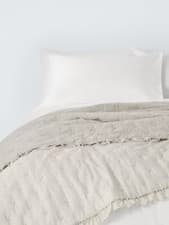 Image of John Lewis Chambray Stripe Quilted Frilled Bedspread 250 x 260cm - Natural A