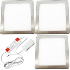 Image of 3x BRUSHED NICKEL Slim Square Under Cabinet Light & Driver - Warm White LED