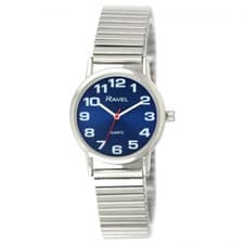 Image of RAVEL LADIES  BOLD CLEAR FACE NAVY  EXPANDER BRACELET WATCH 46.2
