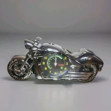 Image of Chrome Silver Tone Quartz Motorcycle Alarm Shelf Wall Clock Analog Speedometer
