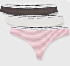 Image of Calvin Klein Ladies Thong 3 Pack Rainer Feeder Stripe/Snow Heather/Black ES 3XL