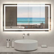 Image of Large Bathroom Wall Mirror with LED Lights,Demister | Touch Sensor | Rectangular