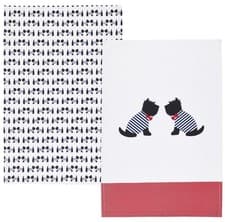 Image of KitchenCraft Tea Towels Pack 2 - 100% Cotton Dish Towels Westie Dog Themed