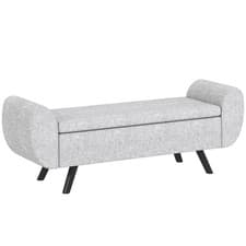 Image of HOMCOM Storage Ottoman with Armrest, Upholstered Linen Storage Bench