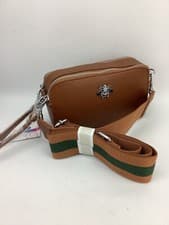 Image of Cross Body Bee Camera Shoulder Bag Brown Faux Leather Twin Zip Shoulder Strap