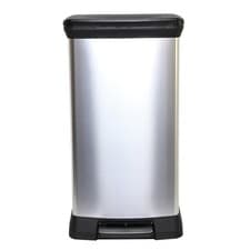 Image of CURVER Metal Effect 70% Recycled Kitchen Pedal Touch Deco Bin 50 Litres Silver
