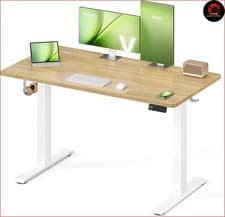 Image of Electric height adjustable sitting standing desk, 4 memory heights 72-120 cm Oak