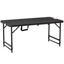 Image of Folding Table Adjustable 56-74cm HDPE Top Powder-Coated Steel Dark Grey 118x60cm