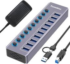 Image of Tccmebius Powered 10-Port USB 3.0 Hub, USB C to 10 Ports USB Data Hub Splitter