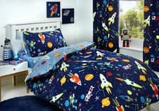 Image of Bedlam Kids Supersonic Space Planets Duvet Cover Set, Fitted Sheet OR Curtains