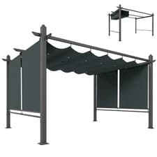 Image of Outsunny Garden Pergola with Retractable Roof Canopy, Dark Grey