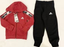 Image of adidas Girls Tracksuit Set Red Hoodie Black Joggers UK 5–6Y EU116 EK4312 BNWT
