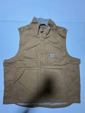 Image of Carhartt Men's Loose Fit Washed Duck Sherpa-Lined Mock Vest Size Large Brown New